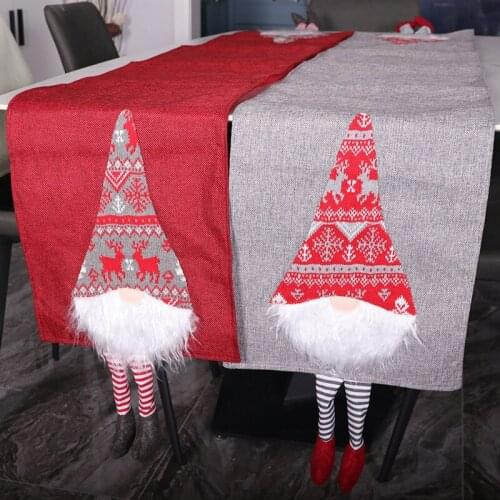 New Christmas Linen Table Runner Boxer Faceless Cartoon Printed Long Legs Coffee Table Cover Cloth Dining-Table Decoration