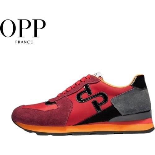 OPP Mens Shoes Cow Leather Flats With Running Shoes Red Genuine Leather Lace-up Sports Shoes Mens Casual Footwear Sneakers