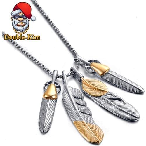 Feather Pendant Necklace Men Hiphop Rock Rap Street Culture Titanium Stainless Steel Classic Chain Necklace Fashion Man Jewelry