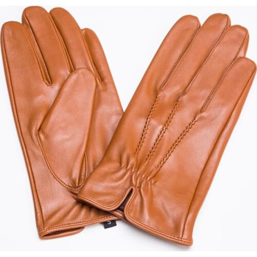 Men Gloves Winter Male Genuine Leather Thick Velvet Hand Warm Mittens Hombre Sewing Three bars Lined Yellow Motorcycle Luvas
