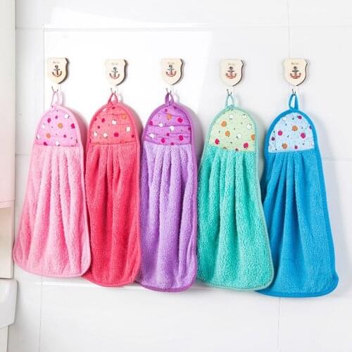 1pc Coral Velvet Hand Towel Wipe Hanging Bathing Towel For Bathroom Strong Efficient Cleaning Towel Kitchen Gadgets Accessories