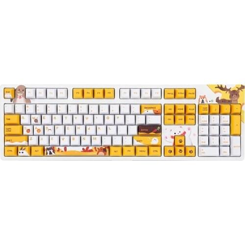 104 Keys Wired Mechanical Keyboard Cute Animals Pattern Cherry Switch OEM Profile PBT Keycaps Office Gaming Keyboard