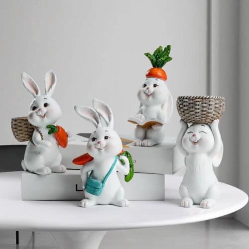 Cute Resin Rabbits Sculpture Ornament Figurine Statue Photo Props Desktop