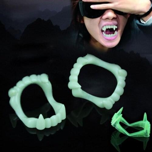 Halloween Vampire Luminous Fake Teeth Non-toxic Plastic Luminous In The Dark Gag Terrorist Toy For Halloween Party Funny Spoof