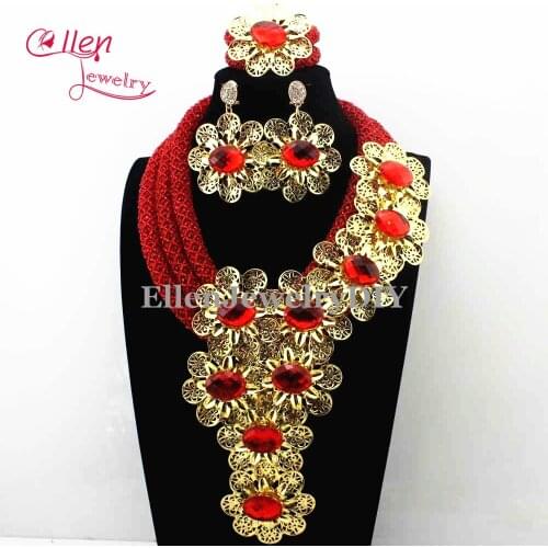 Gorgeous Luxury African beads jewelry sets india nigerian flower beads beaded wedding bridal necklace dubai jewelry sets E1003