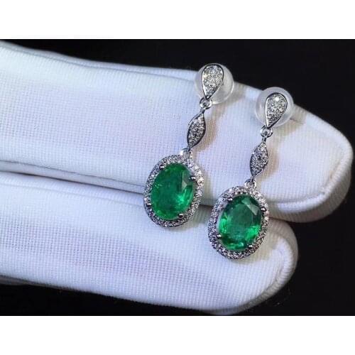 SHILOVEM 925 sterling silver Natural Emerald stud earrings classic fine Jewelry women wedding wholesale 4*6 jce0406158agml