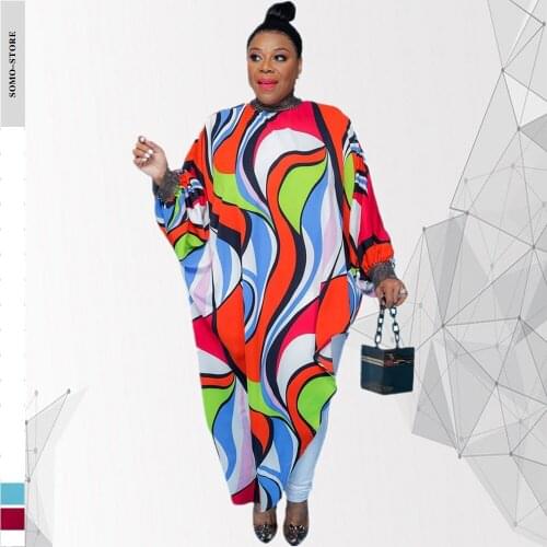 Plus Size Autumn Dress 4xl Fashion Round Neck Loose Waist Striped Print Irregular Long Dresses Women Sexy Wholesale Dropshipping