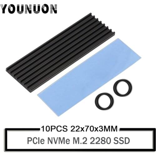 10PCS YOUNUON 70x22x3mm Heatsink Aluminum M.2 Cooling Cooler Heat Sink Thermal Pads for NGFF NVME PCIE 2280 SSD Hard Drive Disk