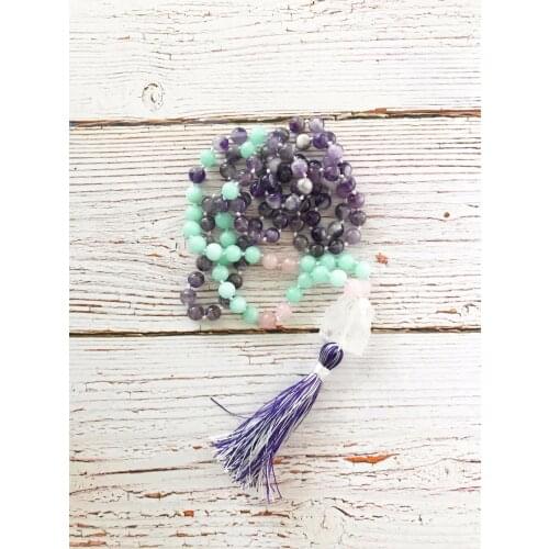 108 mala beads Necklaces Hand Knotted Purple Quartz necklace Meditation Necklaces tassel necklace Yoga mala Bead best gift