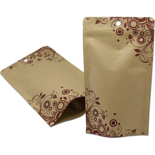 12x20cm Floral Printed Kraft Paper Stand Up Pouch Aluminum Foil Zipper Ziplock Food Storage Packaging Bags Resealable Pack Bag