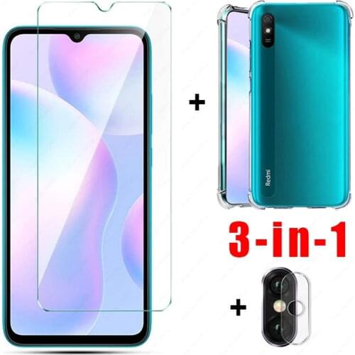 3in1 Clear Silicone Case for Xiaomi Redmi 9 9a 9c Note 9 s 9s Pro Max 10x 4G Tempered Glass for note 9 10X Camera Protect Film