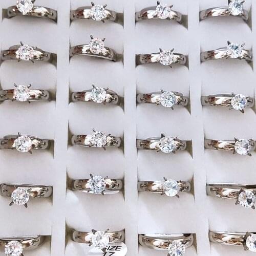 50pcs Big Zircon Rings Comfortable Crystal Stainless Steel CZ Wedding Rings Engagement Rings Womens Charm Ring