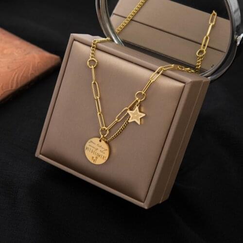 316L Stainless Steel New Fashion Upscale Jewelry Star Flowers Lettering Charms Thick Chain Choker Necklaces Pendants For Women