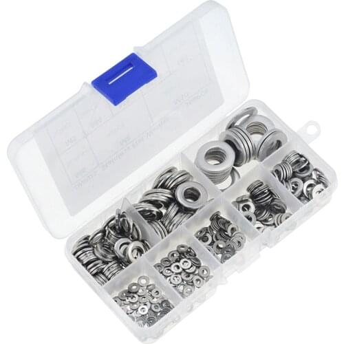 360PCS/BOX M2-M10 Stainless Steel Flat Washer Plain Gaskets Assortment Kit Spacers Kit Screw Bolt Fastener Metalwork M2.5 M3 M4