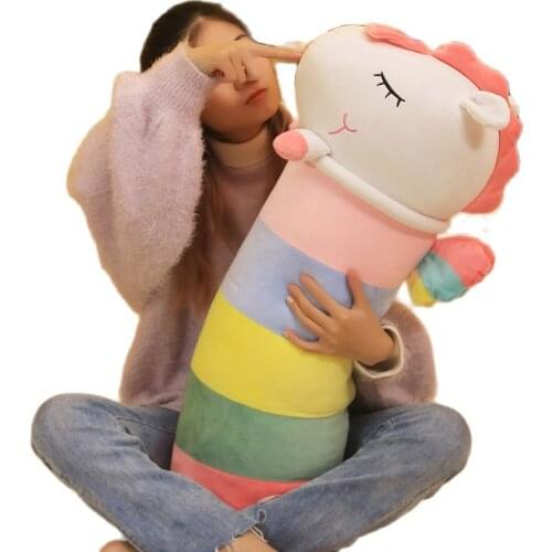60-120cm Cute rainbow unicorn long pillow plush toy sleeping pillow super soft bed sofa decor high quality birthday gift for kid