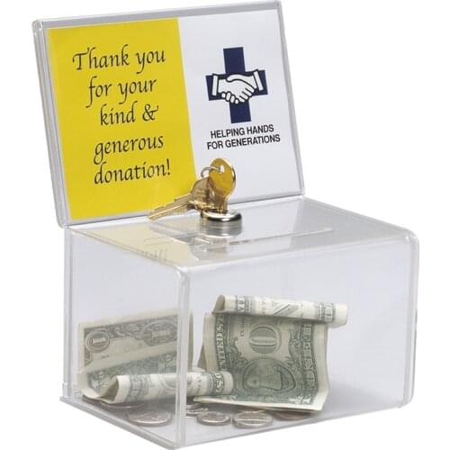 Counter Acrylic Donation Collection Box,Perspex Charity Fundraising Box with Keylock for Church,non-profitable Group,Charity
