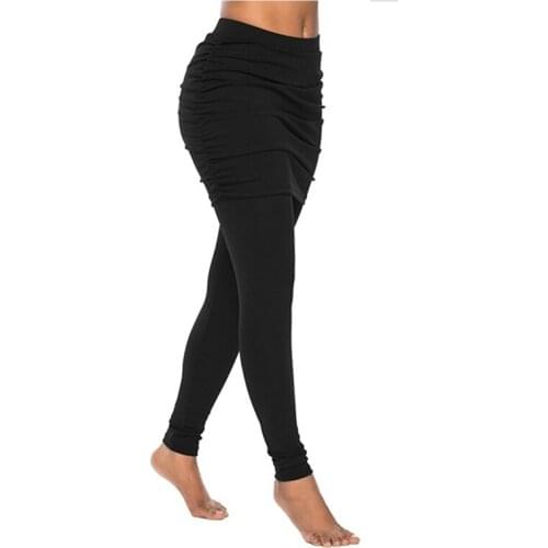 New Running Pants Fashion Women Wrap Folding Hip Side Pleated Skirt Fake Two Pieces Slim Sexy Skirted Leggings High Waist Pants