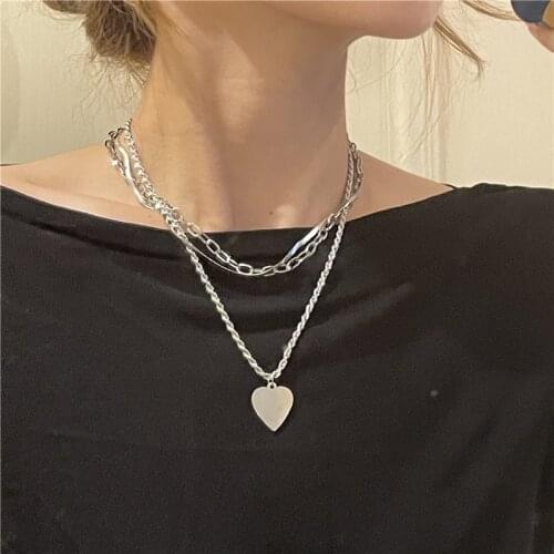 New Fashion INS Hip-Hop Punk Multi-layered metal Love-Heart Titanium Steel Clavicle Chain Female Personality Party Jewelry Gift