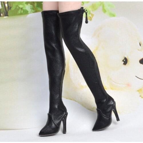 1/6 Scale Black Hollow Over knee Long Boots High-heeled Shoe F 12" PH