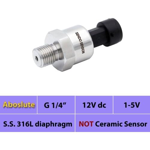 Oil fuel water air pressure sensor, 30, 50, 75 psia, 100, 160, 400, 600kpa, 150psi abolute, 12V 24V DC supply, 1 to 5V output