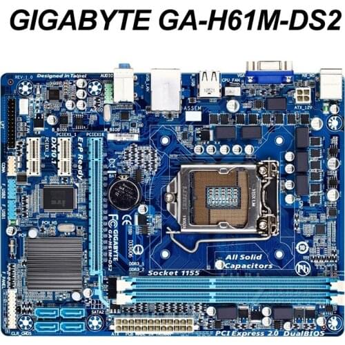 For GIGABYTE GA-H61M-DS2 Desktop Motherboard H61 Socket LGA 1155 i3 i5 i7 DDR3 16G uATX UEFI BIOS Original H61M-DS2 Used