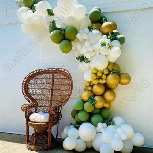 Wedding Birthday Party Celebration Decor Avocado Green Latex Balloon Garland White Gold Balloon Arch Kit Baby Shower Decoration