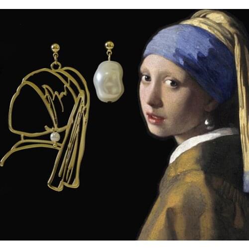 IOY IRENE Long Tassels Portrait Crystal Pearl Drop Earrings For Women Abstract Artist Vermeer Girl With Pearl Earring Jewelry