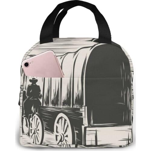 Insulated Lunch Bag Thermal Old Wagon Wild West Prairies Pioneer Horse Tote Bags Cooler Picnic Food Lunch Box Bag