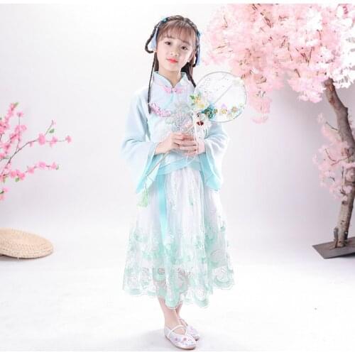 Chinese Style Girls Hanfu Costume Children Festival Cheongsam Dress Princess Dresses Kids Ancient Tang Suit