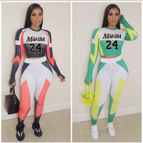 TNNAOFF Patchwork print 2 Piece Tracksuits Women Set Long Sleeve t shirt Tops fashion Pencil pants streetwear club Matching Sets