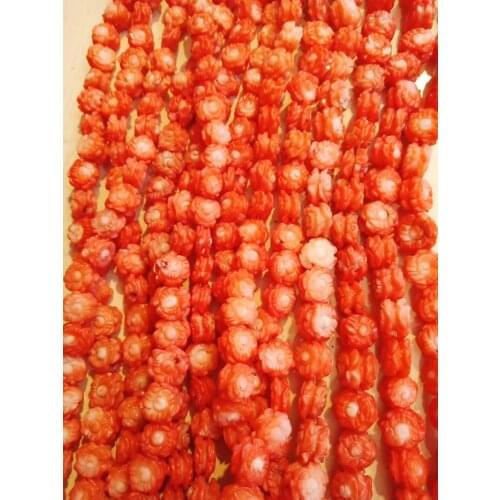 Red orange white coral carved flower for DIY jewelry making FPPJ wholesale beads nature