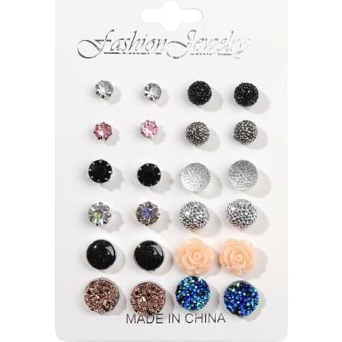 MISANANRYNE 12 pairs Round Rhinestone Stud Earrings Set Earrings Clothing Accessories Fashion Earrings Wedding Party Jewelry