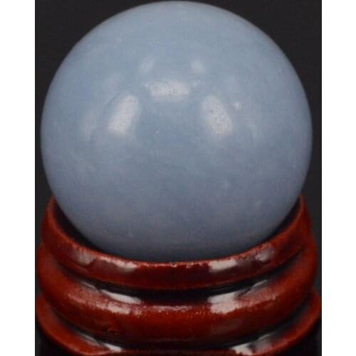 29MM Natural Blue Angelite Crystal Sphere Globe Ball Chakra Healing Reiki Stone Carving Crafts,Minerals With Stand