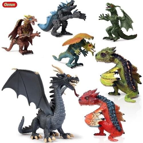 Oenux Original Simulation Savage Dinosaur Smaug Blue Dragon Phoenix Red Action Figures Pvc Lifelike Figurines Kids Toy Gift