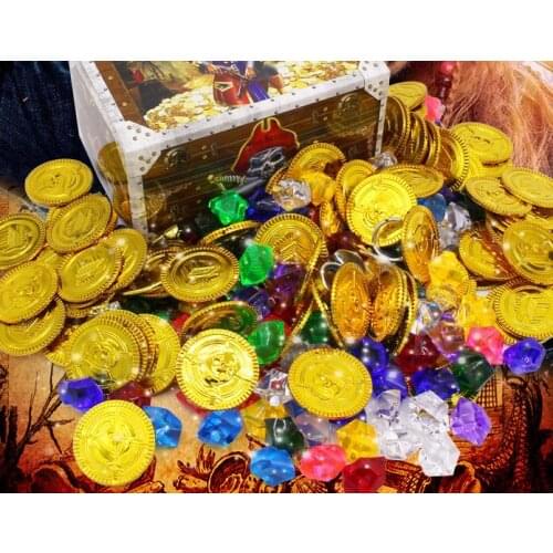 Pirate Toys Gold Coins and Pirate Gems Treasure for Pirate Party Plastic Coins Acrylic Faux Diamond kids gifts