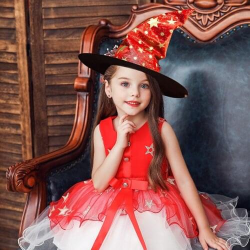 Girl dress Christmas Halloween costumes star print gauze dress hats girl princess dress stage show cosplay costumes party dress