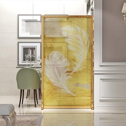 European style simple fashion metal art partition living room dining room entrance fabric translucent yarn feather mobile screen