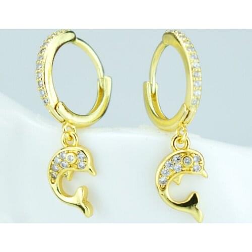 Romantic crystal dolphin earrings womens accessories shiny cubic zirconia fashion swing earrings party jewelry marine life