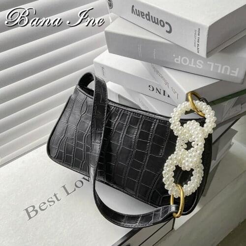 Luxury Women Shoulder Bag Pu Leather Vintage Armpit Handbags For Women 2021 Ladys Bag French Style Pearl Small Shoulder Purse