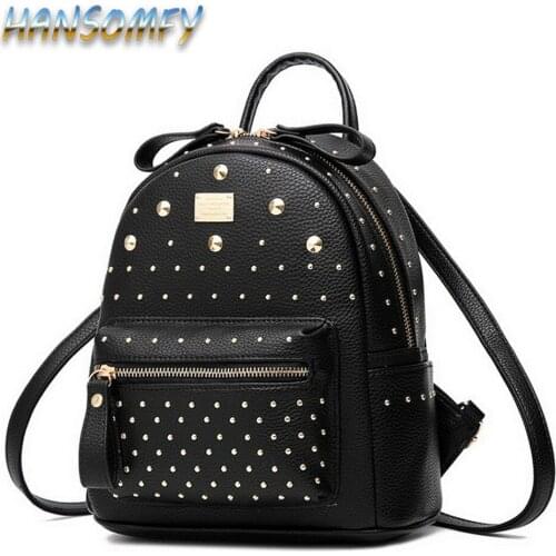 New Fashion Women MINI PU Leather Backpack Rivet design Womens Backpacks Casual Ladies Bags Luxury female leather bag YZ-14