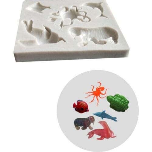 Marine Animals Dolphin Octopus Sea Lion Walrus Fondant Chocolate Mould Square Silicone Mold for Cake