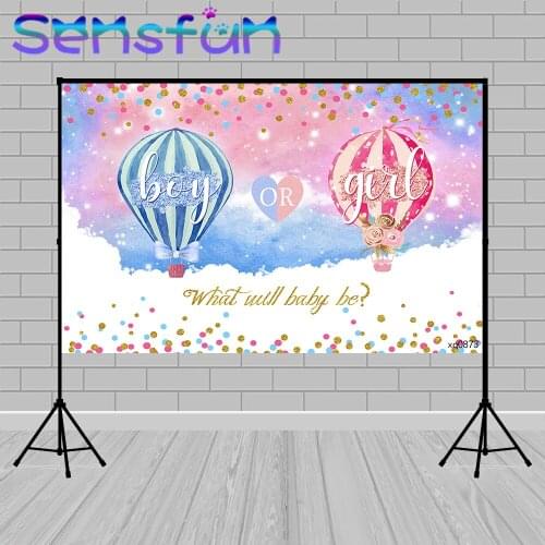 Blue and Pink Hot Air Balloons Backdrop Custom Baby Shower Gender Reveal Party Banner Boy or Girl Photo Studio Background Props