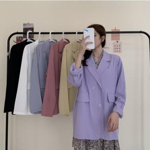 Sunscreen Loose Thin Solid Color Blazer Korean Style All Match Women Suits Plus Size Double Breasted Office Lady Clothing