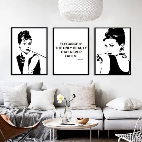 Modern Black White Wall Art Canvas Painting Audrey Hepburn Nordic Posters and Prints Wall Pictures for Living Room Decoration