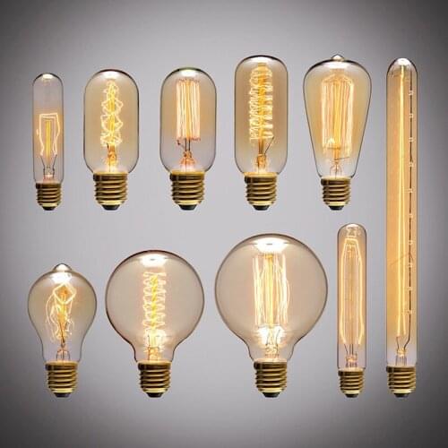 Retro Edison Light Bulb E27 220V 40W ST64 G95 T185 T300 Filament Incandescent Ampoule Bulbs Vintage Edison Lamp