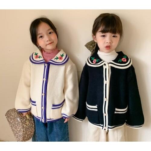 Girls Sweater Babys Coat Outwear 2021 Lapel Thicken Warm Winter Autumn Knitting Cardigan Jacket Formal School Childrens Clothi