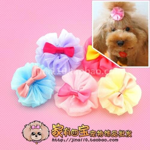 Teddy dog pet accessories hairpin headdress Korean flower head flower big flower yarn top 10pc/lot