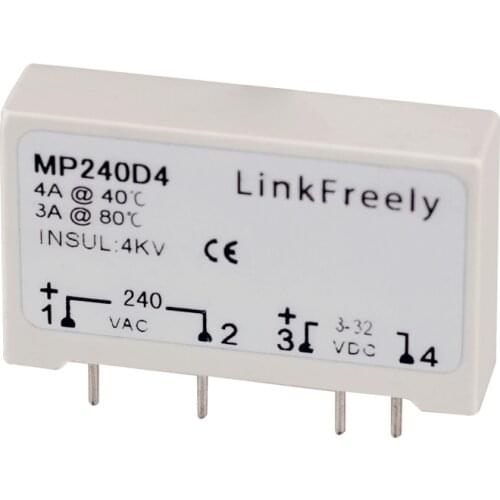 MP240D4 SPST PCB Mount Solid State Relay 4 Pin SSR 4A 24V-280VAC Output Input 3V 3.3V 5V 12V 24V DC Voltage Relay Switch Module