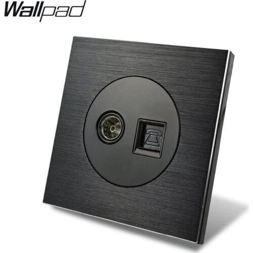 Wallpad L6 Black Brushed Metal TV Television TEL Telephone RJ11 Socket Wiring Outlet Brushed Aluminum, 86 * 86 mm