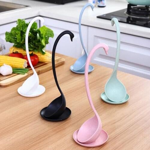 Hot sale Creative Swan Soup Spoon Long Handle Porridge Spoon with Tray Kitchen Cooking Tools Tableware Kitchen accessory
